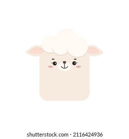 Square sheep farm animal face icon isolated on white background. Cute cartoon square shape lamb kawaii avatar for kids character. Vector flat clip art illustration mobile ui game application.