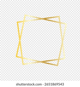 Square shiny frames with glowing effects. Set of three gold square frames with shadows on transparent background. Vector illustration . EPS 10 . 