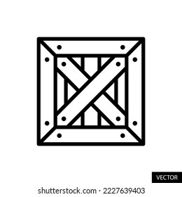 Square shipping crate, cargo box front view vector icon in line style design for website, app, UI, isolated on white background. Editable stroke. EPS 10 vector illustration.