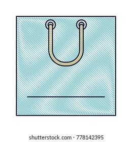 square shopping bag icon with handle in colored crayon silhouette