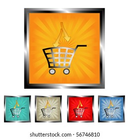 Square shopping basket burst vector buttons