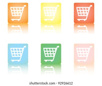square shopping cart icons with reflection