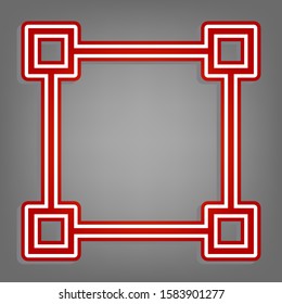 Square sign with anchors. Flat red icon with linear white icon with gray shadow at grayish background. Illustration.