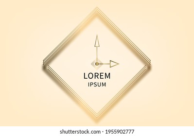 
signo cuadrado y símbolo con sombra. forma del reloj. garrapata. líneas doradas