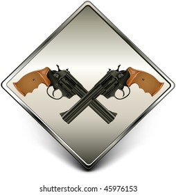Square sign with two black guns against background, vector illustration