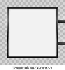 Square signage light box signboard. Vector black metal square lightbox sign box mockup for logo template. Cafe, restaurant outdoor mock up on transparent background