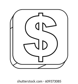 square silhouette button with contour dollar symbol vector illustration