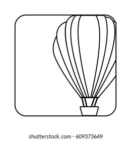 square silhouette button with contour hot air balloon vector illustration