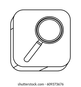 square silhouette button with contour magnifying glass vector illustration