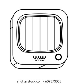 square silhouette button with contour old television vector illustration