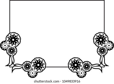 Square silhouette frame with abstract flowers. Copy space. Vector clip art.
