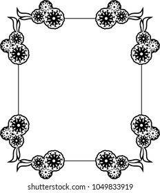 Square silhouette frame with abstract flowers. Copy space. Vector clip art.