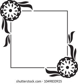 Square silhouette frame with abstract flowers. Copy space. Vector clip art.