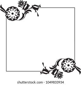 Square silhouette frame with abstract flowers. Copy space. Vector clip art.