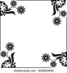 Square silhouette frame with abstract flowers. Copy space. Vector clip art.