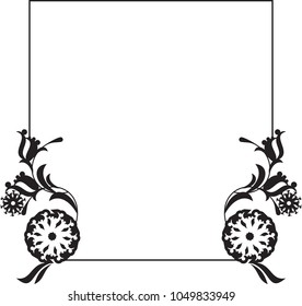 Square silhouette frame with abstract flowers. Copy space. Vector clip art.