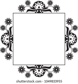 Square silhouette frame with abstract flowers. Copy space. Vector clip art.