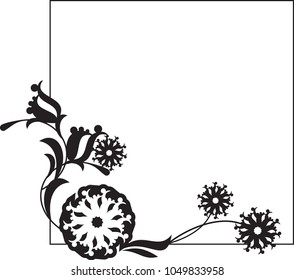 Square silhouette frame with abstract flowers. Copy space. Vector clip art.