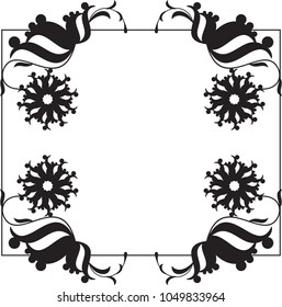 Square silhouette frame with abstract flowers. Copy space. Vector clip art.