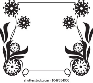 Square silhouette frame with abstract flowers. Copy space. Vector clip art.