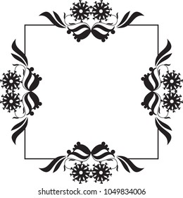 Square silhouette frame with abstract flowers. Copy space. Vector clip art.