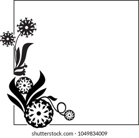 Square silhouette frame with abstract flowers. Copy space. Vector clip art.