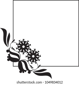 Square silhouette frame with abstract flowers. Copy space. Vector clip art.