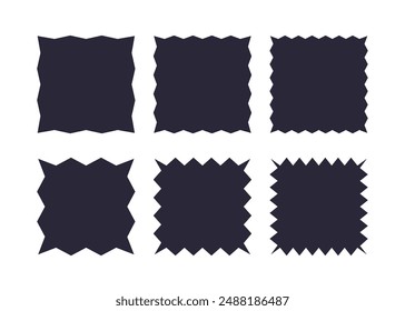 Square silhouette shapes with zigzag edges set. Jagged border sticker templates.