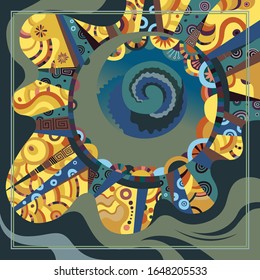Diseño de bufanda de seda cuadrada con doodle ornamental