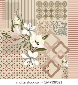 Square Silk Scarf Design With Floral Ethnic 2