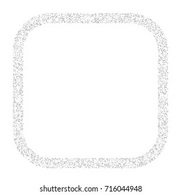 Square silver confetti frame or border of random scatter silvery stars isolated on white.
