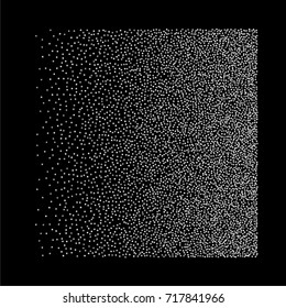 Square silver powder background of random scatter silvery stars isolated on black.