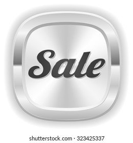 Square silver sale button on white background