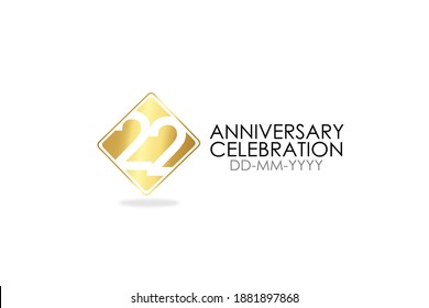 Square Simple 22 Jahre Jubiläum, minimalistische Logo Jahre, Jubiläum, Grußkarte. Einladung zum Geburtstag, Unterschrift. Goldene Vektorgrafik auf weißem Hintergrund - Vektorgrafik