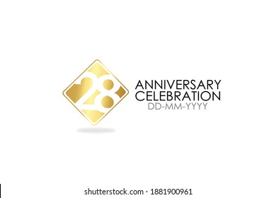 Square Simple 28 year anniversary, minimalist logo years, jubilee, greeting card. Birthday invitation, sign. Gold space vector illustration on white background - Vector