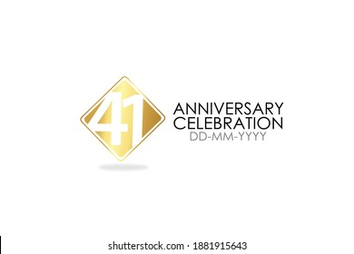 Square Simple 41 year anniversary, minimalist logo years, jubilee, greeting card. Birthday invitation, sign. Gold space vector illustration on white background - Vector