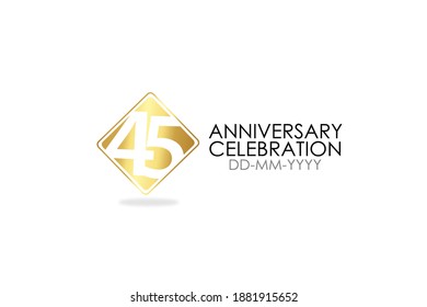 Square Simple 45 year anniversary, minimalist logo years, jubilee, greeting card. Birthday invitation, sign. Gold space vector illustration on white background - Vector