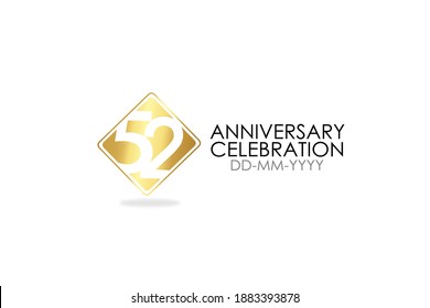 Square Simple 52 year anniversary, minimalist logo years, jubilee, greeting card. Birthday invitation, sign. Gold space vector illustration on white background - Vector