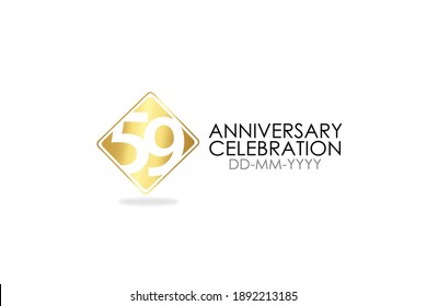 Square Simple 59 años aniversario, años de logotipo minimalista, jubileo, tarjeta de saludo. Invitación de cumpleaños, cartel. Ilustración vectorial del espacio dorado sobre fondo blanco - Vector