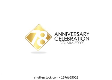 Square Simple 78 year anniversary, minimalist logo years, jubilee, greeting card. Birthday invitation, sign. Gold space vector illustration on white background - Vector