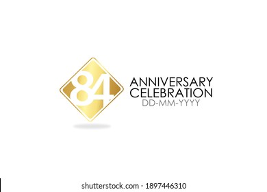 Square Simple 84 Jahre Jubiläum, minimalistische Logo Jahre, Jubiläum, Grußkarte. Einladung zum Geburtstag, Unterschrift. Goldene Vektorgrafik auf weißem Hintergrund - Vektorgrafik