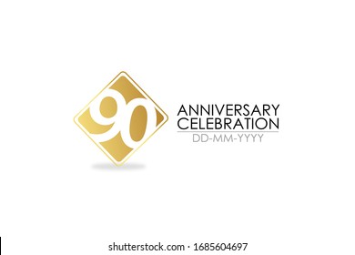 Square Simple 90 year anniversary, minimalist logo years, 90th jubilee, greeting card. Birthday invitation. 90 year sign. Gold space vector illustration on white background - Vector