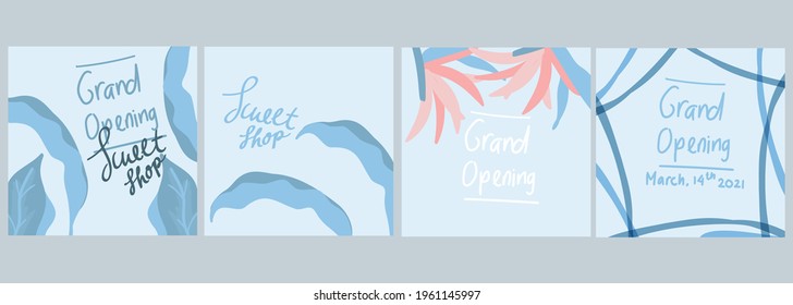 square simple blue tropical leaves template set. Botanical vector illustration perfect for social media post and stories, banner, card, flyers, wallpaper.