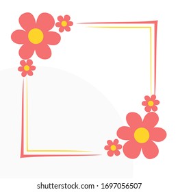 square simple border frame vector pink yellow flower. Cute floral ornaments suitable for invitation card, gift, banner etc 