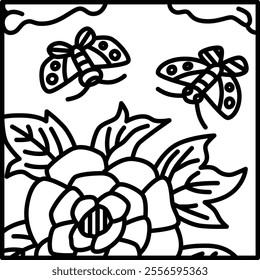 Square Simple Hanafuda Minazuki Peony Butterfly June Peony and Butterfly