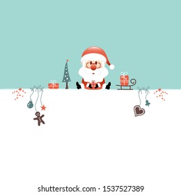 Square Sitting Christmas Santa Claus And Icons Turquoise White