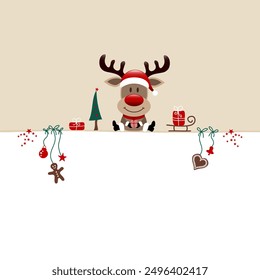 Square Sitting Reindeer Icons Beige White Dark Red