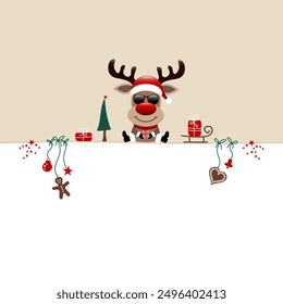 Square Sitting Reindeer Sunglasses Icons Beige White Dark Red