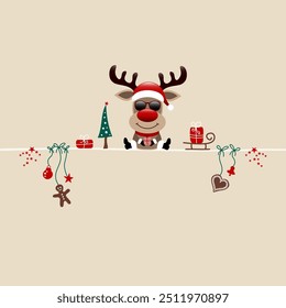 Square Sitting Reindeer Sunglasses Icons Beige Dark Red