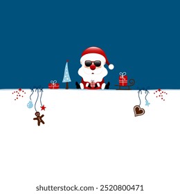 Square Sitting Santa Claus Sunglasses Icons Dark Blue White Dark Red